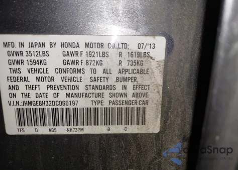 2013 Honda Fit from USA, damaged, VIN JHMGE8H32DC060197